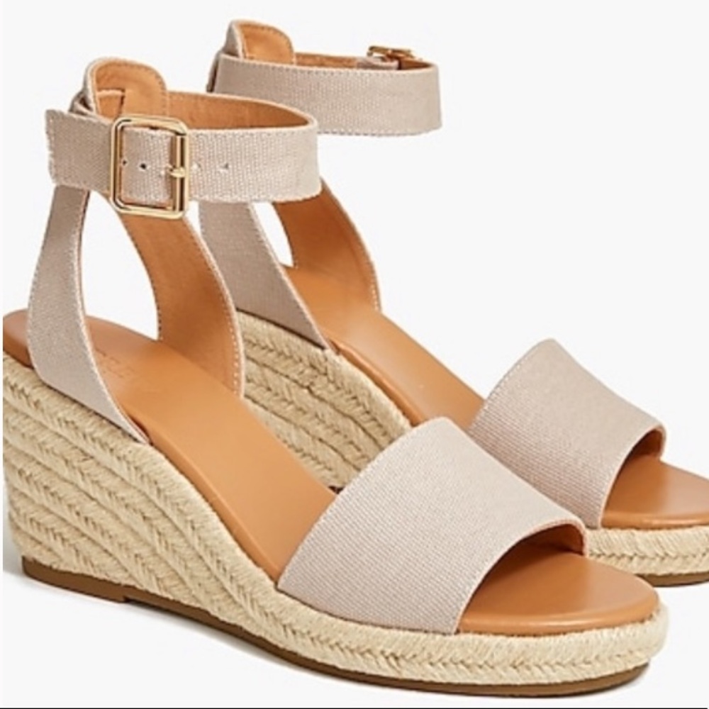 J Crew Canvas Espadrille Wedges in Cream Oatmeal